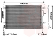 03005194 chladič klimatizace bez sušiče (A4 vše do čísla F 8E-3-285 000) vstup 16,7 mm, výstup 13,2 mm [567*402*16] 03005194 VAN WEZEL