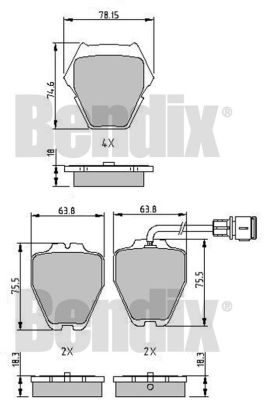 510613 Sada brzdových destiček, kotoučová brzda BENDIX