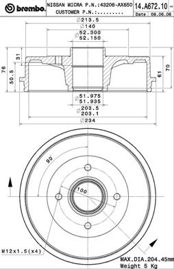 14.A672.10 Brzdový buben ESSENTIAL LINE BREMBO