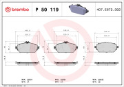 P 50 119 Sada brzdových destiček, kotoučová brzda PRIME LINE BREMBO