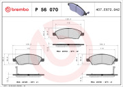 P 56 070 Sada brzdových destiček, kotoučová brzda PRIME LINE BREMBO