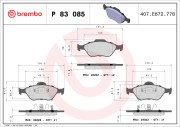 P 83 085 Sada brzdových destiček, kotoučová brzda PRIME LINE BREMBO