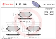 P 83 148 Sada brzdových destiček, kotoučová brzda PRIME LINE BREMBO