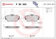 P 85 050 Sada brzdových destiček, kotoučová brzda PRIME LINE BREMBO