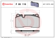 P 85 116 Sada brzdových destiček, kotoučová brzda PRIME LINE BREMBO