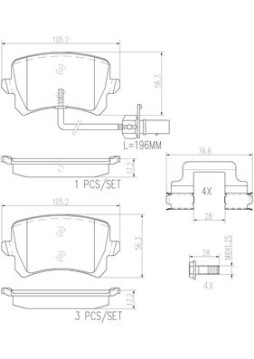P85142N Sada brzdových destiček, kotoučová brzda BREMBO NAO LINE BREMBO
