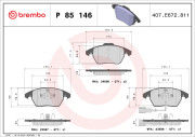 P 85 146 Sada brzdových destiček, kotoučová brzda PRIME LINE BREMBO