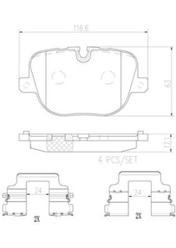 P44025N Sada brzdových destiček, kotoučová brzda BREMBO NAO LINE BREMBO