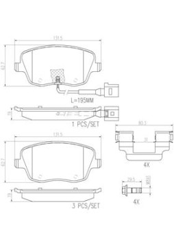 P85077N Sada brzdových destiček, kotoučová brzda BREMBO NAO LINE BREMBO