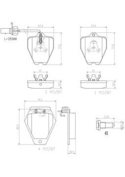 P85096N Sada brzdových destiček, kotoučová brzda BREMBO NAO LINE BREMBO