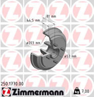 250.1770.00 ZIMMERMANN brzdový bubon 250.1770.00 ZIMMERMANN