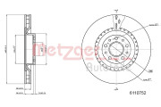 6110752 Brzdový kotouč COATED / HIGH CARBON METZGER