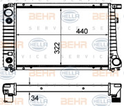 8MK 376 703-024 BEHR HELLA SERVICE chladič motora 8MK 376 703-024 BEHR HELLA SERVICE