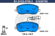 B1.G102-0700.2 Sada brzdových destiček, kotoučová brzda GALFER