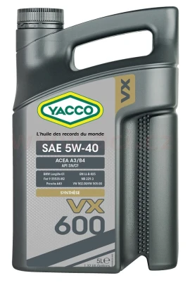 MY 30295 Motorový olej YACCO VX 600 5W40, 5 L ACI