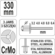 YT-3609 Nýtovací kleště pákové 3,2-6,4mm 330mm CrMo YT-3609 YATO