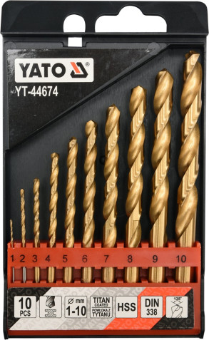 YT-44674 Sada vrtáků do železa HSS-TiN 10ks 1-10mm YT-44674 YATO